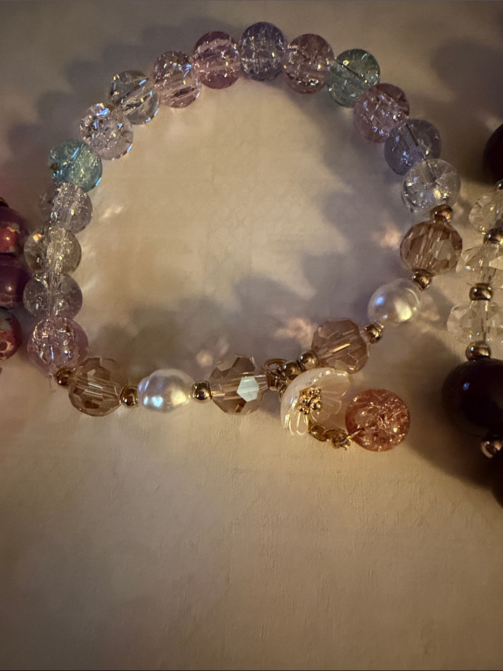 Assorted Women's Beaded Stretch Bracelets - Pink, Purple, Burgundy, set of 4 - Picture 3 of 5